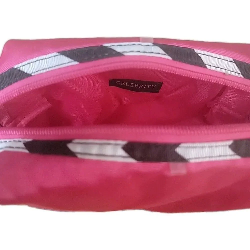 NWT 4‑Piece Makeup Travel Bag Set Pink & Black Chevron Cosmetic Organizer
